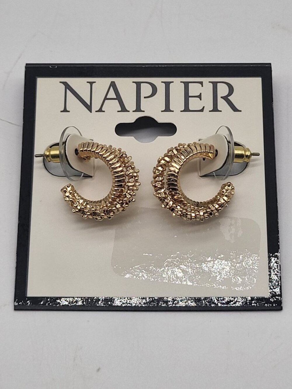 Napier Gold Tone Small C Hoop Earrings Classic Preppy Textured